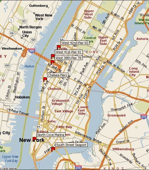 Manhattan Boat Pier Locations Map