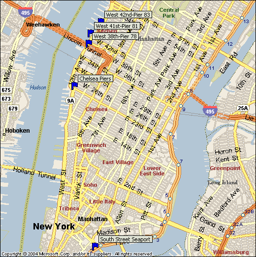 MAP OF NEW YORK CITY CRUISE BOAT LOCATIONS