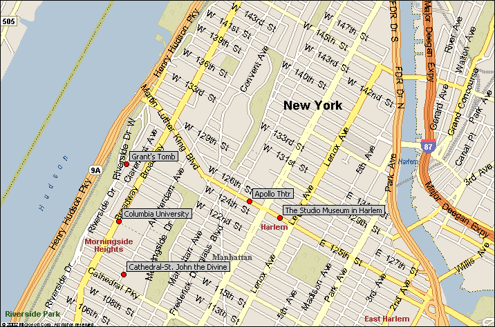 harlem new york city attractions map